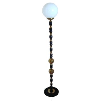 Lampa vintage z kulistymi elementami z mosiądzu i drewna